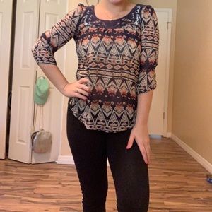 Navy blue and coral blouse